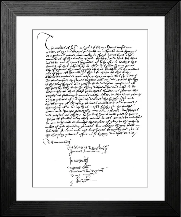 Framed Print : Declaration of the bishops in favour of King Henry VIIIs powers, 16th century, (1840) Framed Print : Declaration of the bishops in favour of King Henry VIIIs powers, 16th century, (1840)