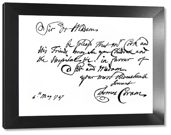 A note from Thomas Coram, the founder of the Foundling Hospital, 1747, (1840). Artist: Thomas Coram