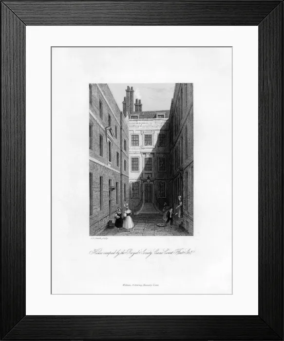 Framed Print : House occupied by the Royal Society, Crane Court, Fleet Street, 1678-1760, (1840). Artist: C J Smith Framed Print : House occupied by the Royal Society, Crane Court, Fleet Street, 1678-1760, (1840). Artist: C J Smith