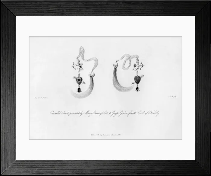 Framed Print : Enamelled jewel presented by Mary Queen of Scots, to George Gordon, 16th century, (1840). Artist: C J Smith Framed Print : Enamelled jewel presented by Mary Queen of Scots, to George Gordon, 16th century, (1840). Artist: C J Smith