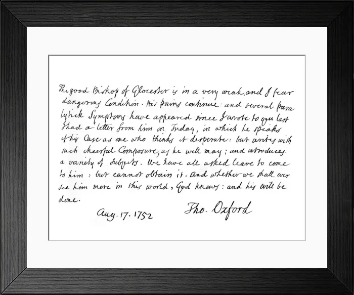 Framed Print : Part of a letter from Thomas Secker, Bishop of Oxford, 17 August 1752, (1840). Artist: Thomas Secker Framed Print : Part of a letter from Thomas Secker, Bishop of Oxford, 17 August 1752, (1840). Artist: Thomas Secker