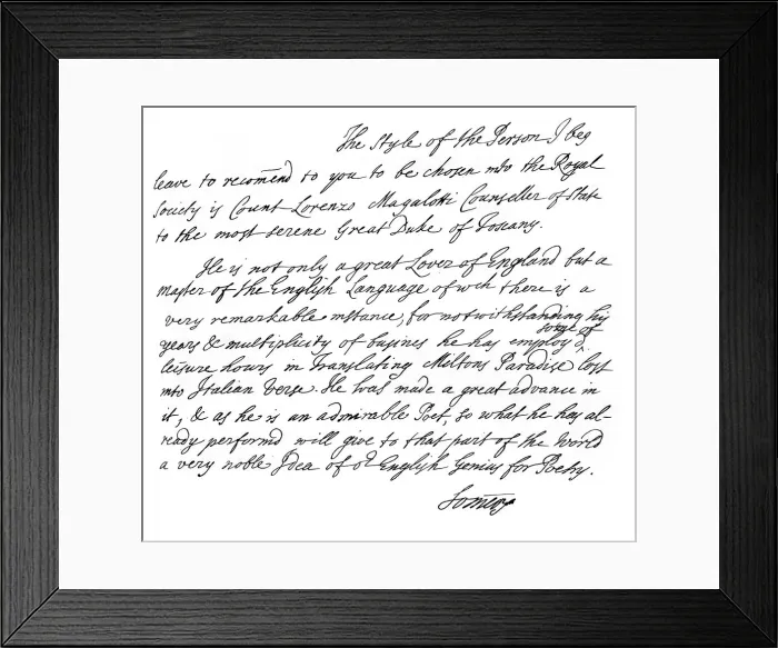 Framed Print : A letter letter from John, 1st Baron Somers, early 18th century, (1840). Artist: Sir Hans Sloane Framed Print : A letter letter from John, 1st Baron Somers, early 18th century, (1840). Artist: Sir Hans Sloane