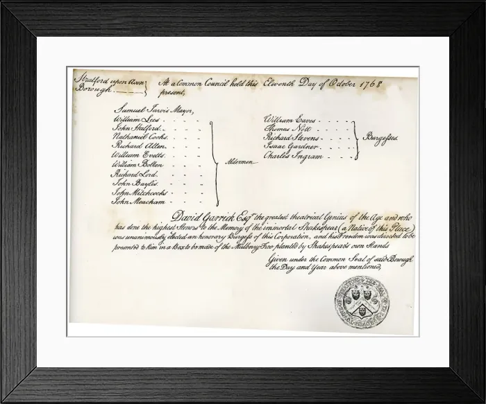 Framed Print : The Freedom of Stratford-upon-Avon, presented to David Garrick, 1768, (1840) Framed Print : The Freedom of Stratford-upon-Avon, presented to David Garrick, 1768, (1840)