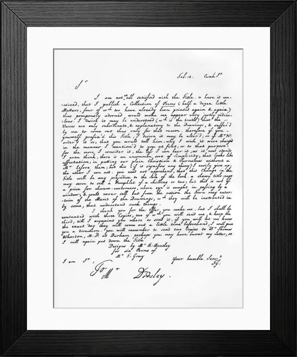 Framed Print : Letter from Thomas Gray concerning the edition of his poetical pieces, c1753, (1840). Artist: Thomas Gray Framed Print : Letter from Thomas Gray concerning the edition of his poetical pieces, c1753, (1840). Artist: Thomas Gray