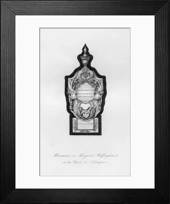 Framed Print : Monument to Margaret Woffington, the actress, at Teddington, 18th century, (1840) Framed Print : Monument to Margaret Woffington, the actress, at Teddington, 18th century, (1840)