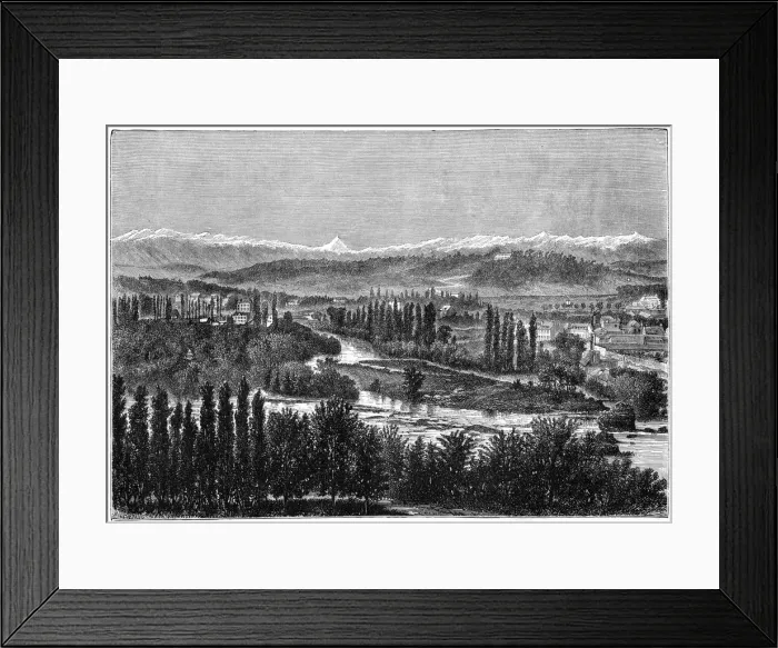 Framed Print : The Pyrenees seen from the terrace of the castle at Pau, France, 1879. Artist: Hildibrand Framed Print : The Pyrenees seen from the terrace of the castle at Pau, France, 1879. Artist: Hildibrand