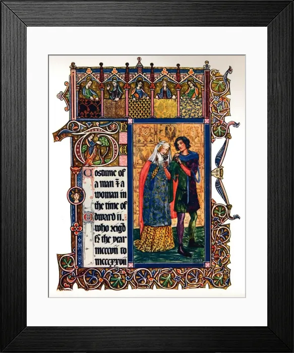 Framed Print : Costume of a Man & a Woman in the time of Edward II, (1909) Framed Print : Costume of a Man & a Woman in the time of Edward II, (1909)