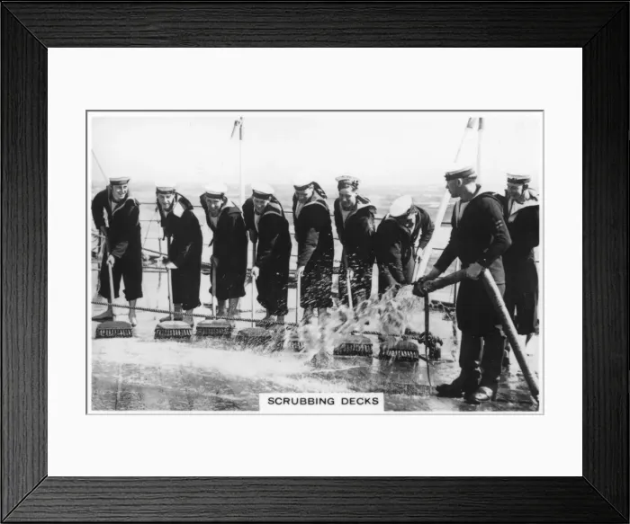 Framed Print : Scrubbing the deck on board HMS Nelson, 1937 Framed Print : Scrubbing the deck on board HMS Nelson, 1937