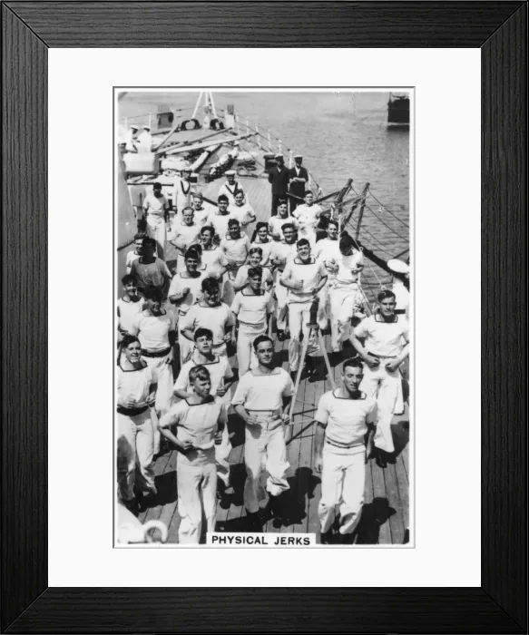 Framed Print : Physical jerks; exercise on board HMS Devonshire, 1937 Framed Print : Physical jerks; exercise on board HMS Devonshire, 1937