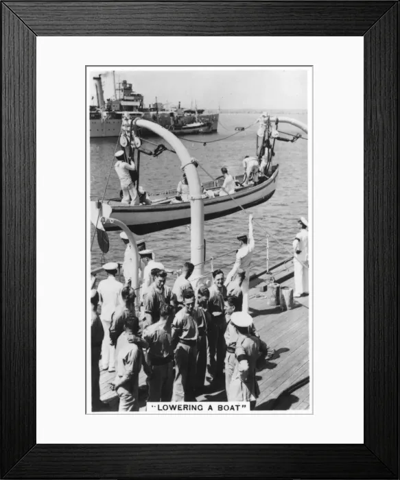Framed Print : Lowering a boat, HMS Devonshire, 1937