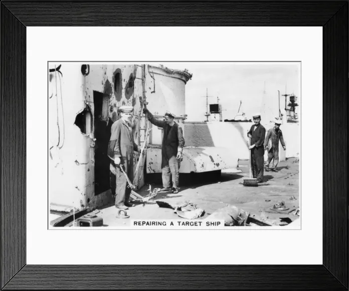 Framed Print : Repairing a target ship, 1937 Framed Print : Repairing a target ship, 1937