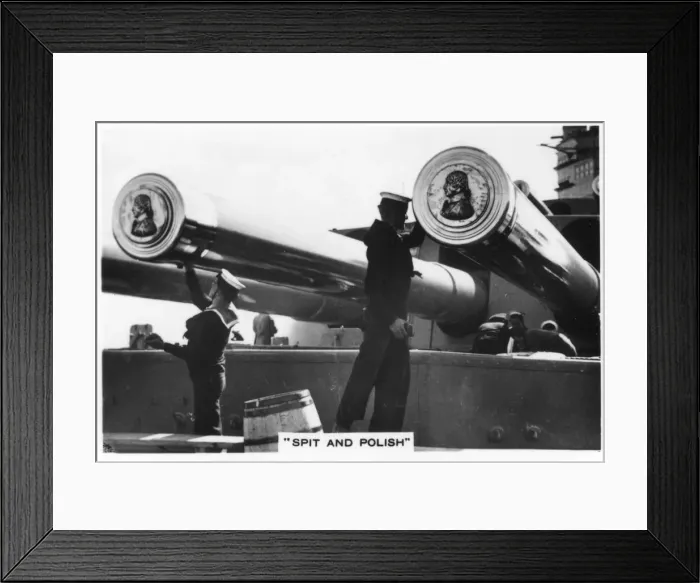 Framed Print : Sailors polishing the 16 inch guns of HMS Nelson, 1937 Framed Print : Sailors polishing the 16 inch guns of HMS Nelson, 1937
