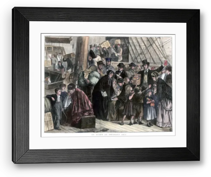 Framed Print : On board the emigrant ship, 1871