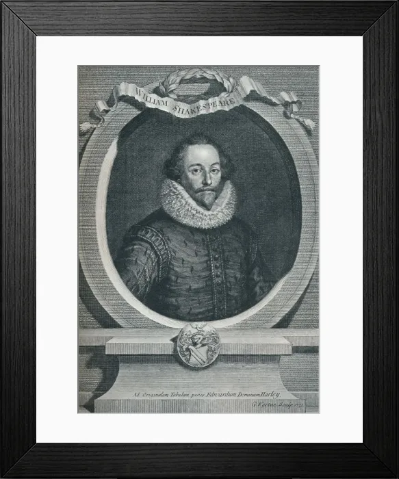 Framed Print : William Shakespeare (1564-1616), English poet and playwright, 1721, (1913). Artist: George Vertue Framed Print : William Shakespeare (1564-1616), English poet and playwright, 1721, (1913). Artist: George Vertue
