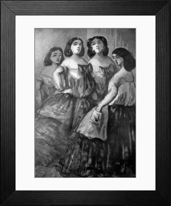 Framed Print : Four Girls, 19th century, (1930). Artist: Constantin Guys Framed Print : Four Girls, 19th century, (1930). Artist: Constantin Guys