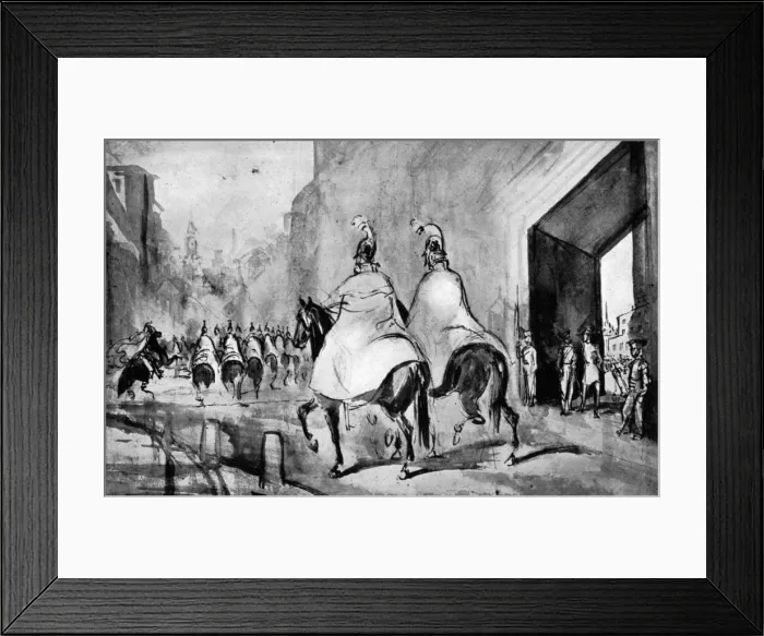 Framed Print : Cuirassiers, 19th century, (1930). Artist: Constantin Guys Framed Print : Cuirassiers, 19th century, (1930). Artist: Constantin Guys