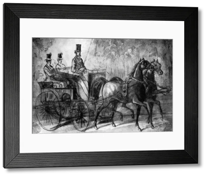 Framed Print : A Dandy Driving, 19th century, (1930). Artist: Constantin Guys Framed Print : A Dandy Driving, 19th century, (1930). Artist: Constantin Guys