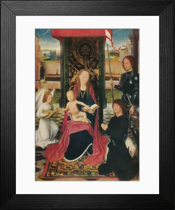 Framed Print : The Virgin and Child with an Angel, c1480. Artist: Hans Memling Framed Print : The Virgin and Child with an Angel, c1480. Artist: Hans Memling