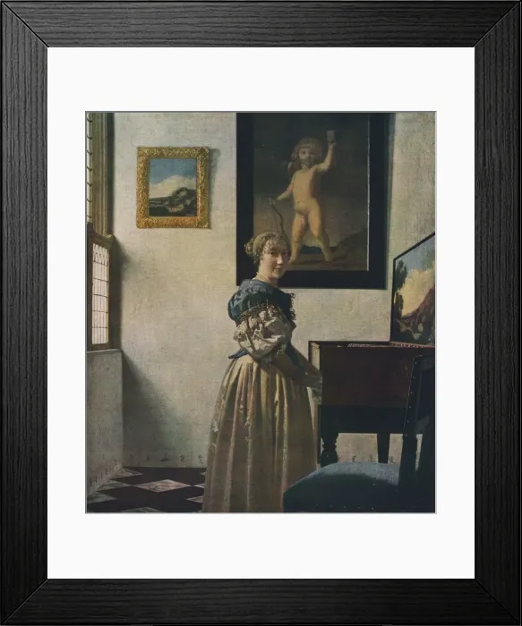 Framed Print : A Young Woman Standing at a Virginal, about 1670-1672. Artist: Jan Vermeer Framed Print : A Young Woman Standing at a Virginal, about 1670-1672. Artist: Jan Vermeer
