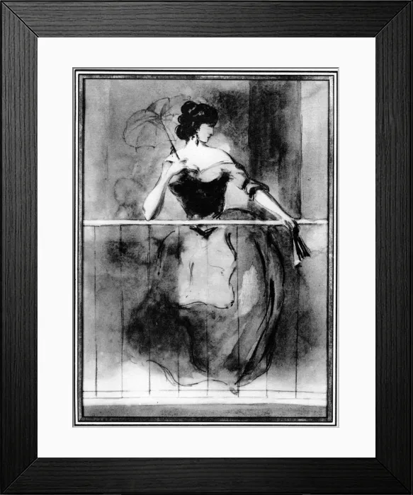 Framed Print : Lady at a Balcony, 19th century, (1930). Artist: Constantin Guys Framed Print : Lady at a Balcony, 19th century, (1930). Artist: Constantin Guys