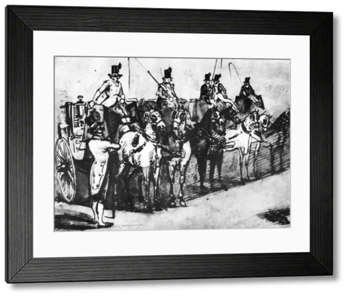 Framed Print : Waiting Carriages, 19th century, (1930). Artist: Constantin Guys Framed Print : Waiting Carriages, 19th century, (1930). Artist: Constantin Guys