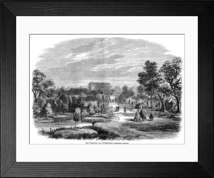 Framed Print : The treasury and government printing office, Melbourne, Australia, 1863. Artist: T Macquord Framed Print : The treasury and government printing office, Melbourne, Australia, 1863. Artist: T Macquord