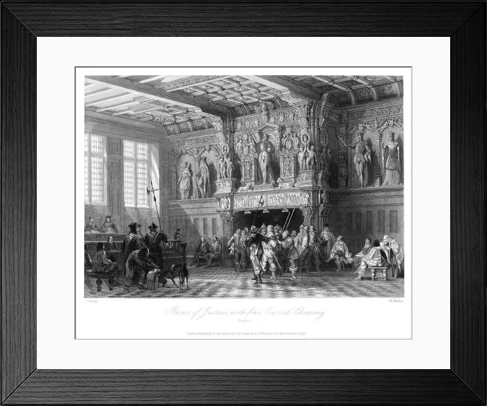 Framed Print : Palace of Justice, with fine carved chimney, Bruges, 1840. Artist: W Wallis Framed Print : Palace of Justice, with fine carved chimney, Bruges, 1840. Artist: W Wallis