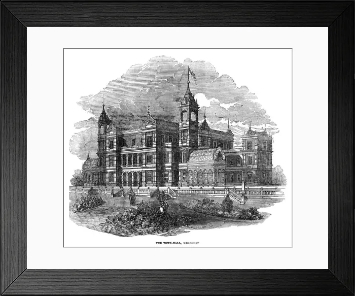 Framed Print : Town Hall, Melbourne, Australia, 1855. Artist: J Pass Framed Print : Town Hall, Melbourne, Australia, 1855. Artist: J Pass