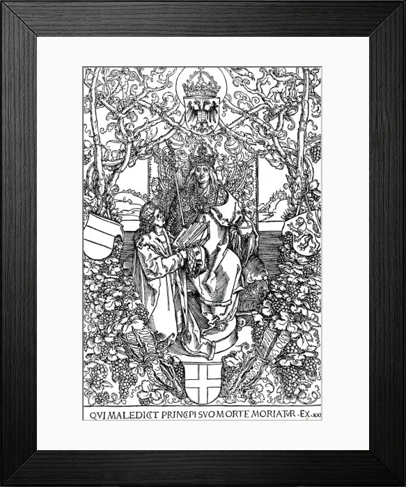 Framed Print : Conrad Celtes Presenting His Book Quatuor Libri Amorum to Maximilian I, 1502 (1906). Artist: Albrecht Durer