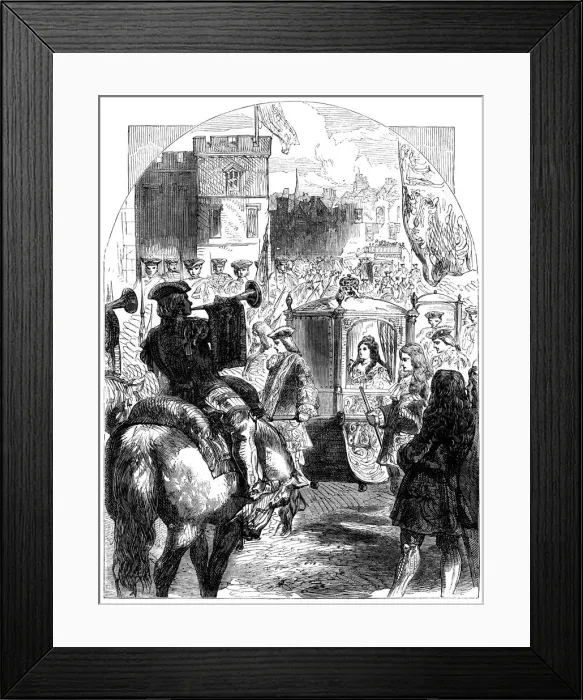 Framed Print : Queen Annes (1665-1714) final journey to Parliament House, c1714 Framed Print : Queen Annes (1665-1714) final journey to Parliament House, c1714
