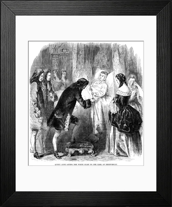 Framed Print : Queen Anne (1665-1714) handing over the white staff to the Earl of Shrewsbury, c1714 Framed Print : Queen Anne (1665-1714) handing over the white staff to the Earl of Shrewsbury, c1714