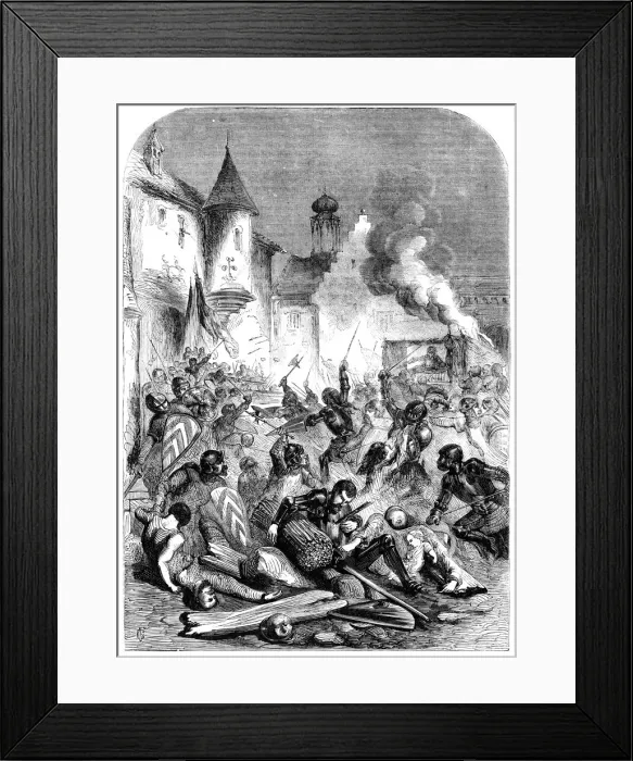 Framed Print : Combat between English and French knights in a square at Limoges Framed Print : Combat between English and French knights in a square at Limoges