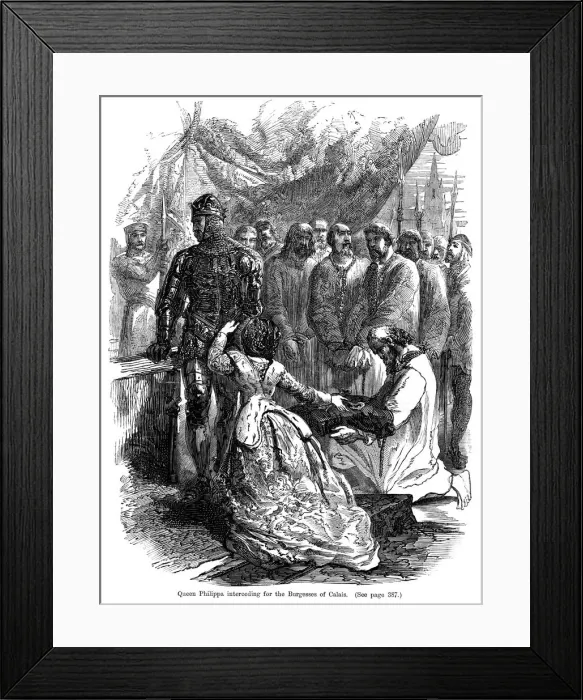 Framed Print : Queen Philippa (1314-1369) interceding for the Burgesses of Calais, 1346 Framed Print : Queen Philippa (1314-1369) interceding for the Burgesses of Calais, 1346