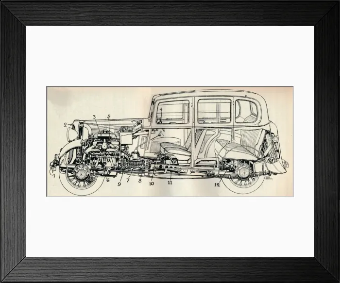 Framed Print : Drawing of the 1934 ten horse-power Standard model, 1934 Framed Print : Drawing of the 1934 ten horse-power Standard model, 1934