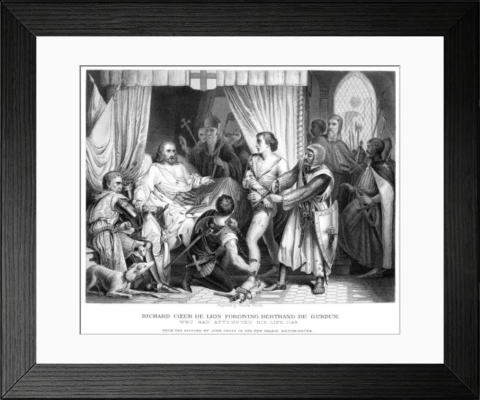 Framed Print : King Richard I (1157-1199), forgiving Bertrannd De Gurdun, late 19th century. Artist: Thomas Brown Framed Print : King Richard I (1157-1199), forgiving Bertrannd De Gurdun, late 19th century. Artist: Thomas Brown