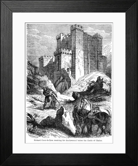 Framed Print : King Richard I (1157-1199) receiving his death wound before the castle of Chaluz, 19th century. Artist: Felix Henri Emmanuel Philippoteaux Framed Print : King Richard I (1157-1199) receiving his death wound before the castle of Chaluz, 19th century. Artist: Felix Henri Emmanuel Philippoteaux