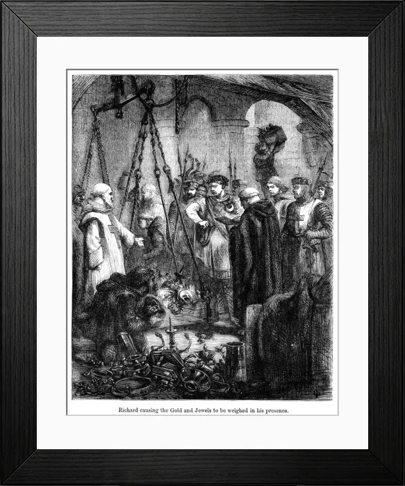 Framed Print : Richard causing the gold and jewels to be weighed in his presence Framed Print : Richard causing the gold and jewels to be weighed in his presence