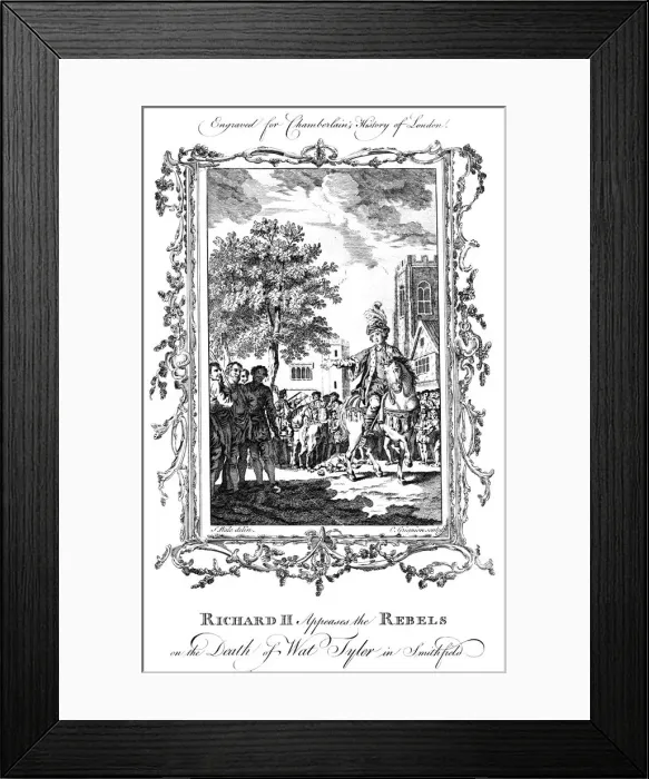 Framed Print : King Richard II appeases the rebels on the death of Wat Tyler, Smithfield, 19th century. Artist: Charles Grignion Framed Print : King Richard II appeases the rebels on the death of Wat Tyler, Smithfield, 19th century. Artist: Charles Grignion