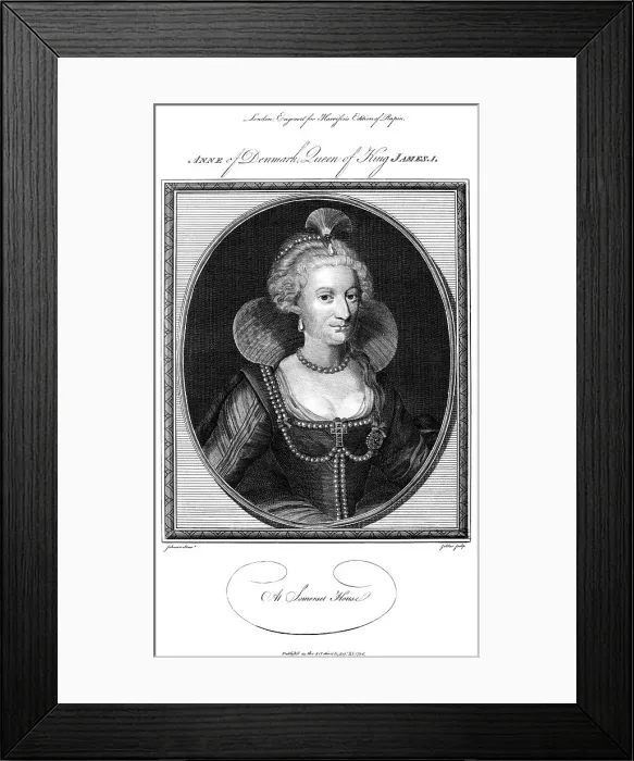 Framed Print : Anne of Denmark (1574-1619), queen consort of King James I, 1786. Artist: John Goldar Framed Print : Anne of Denmark (1574-1619), queen consort of King James I, 1786. Artist: John Goldar