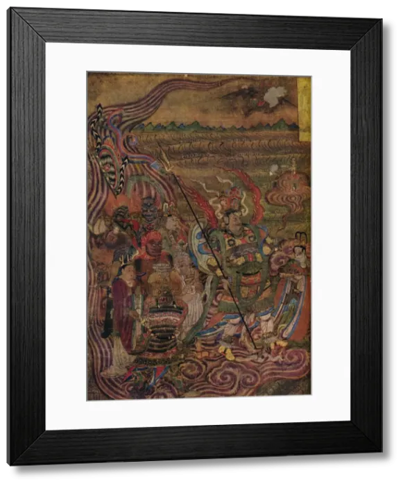 Framed Print : Vaishravana travelling across the waves, from the Caves of the Thousand Buddhas, c900 Framed Print : Vaishravana travelling across the waves, from the Caves of the Thousand Buddhas, c900