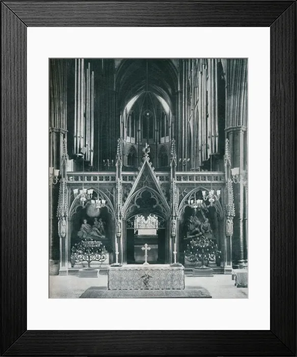 Framed Print : Westminster Abbey, London, showing Benno Elkans Old Testament and New Testament Candelabra, c1942 Framed Print : Westminster Abbey, London, showing Benno Elkans Old Testament and New Testament Candelabra, c1942