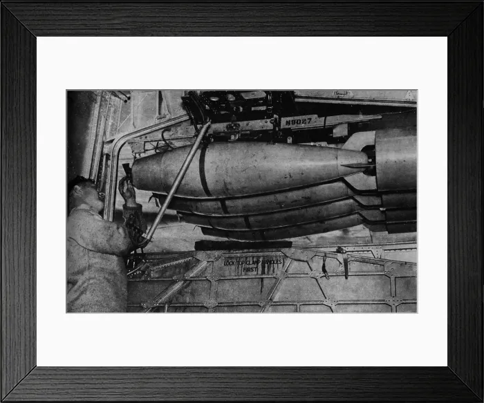 Framed Print : Heavy bombs in the racks of a RAF Short Sunderland flying boat, c1940 (1943) Framed Print : Heavy bombs in the racks of a RAF Short Sunderland flying boat, c1940 (1943)
