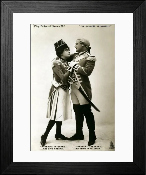 Framed Print : Evie Greene and Denis O Sullivan in a scene from The Duchess of Dantzig, early 20th century. Artist: Raphael Tuck & Sons Framed Print : Evie Greene and Denis O Sullivan in a scene from The Duchess of Dantzig, early 20th century. Artist: Raphael Tuck & Sons