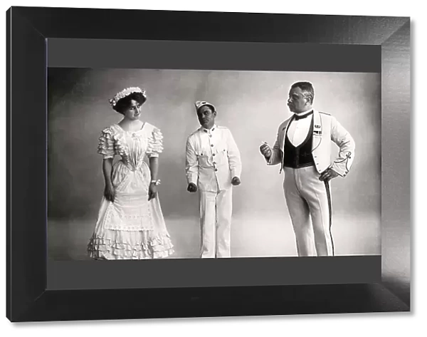Florence Jameson, Reginald Switz and Alfred clarke in a scene from The Blue Moon, 20th century. Artist: Foulsham and Banfield