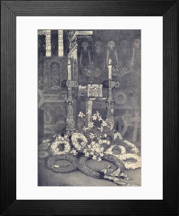 Framed Print : The Cinerary Casket of G. F. Watts, R. A. Compton Mortuary Chapel, Thursday, 7 July, 1904, c1904. Artist: Winifred Cooper Framed Print : The Cinerary Casket of G. F. Watts, R. A. Compton Mortuary Chapel, Thursday, 7 July, 1904, c1904. Artist: Winifred Cooper