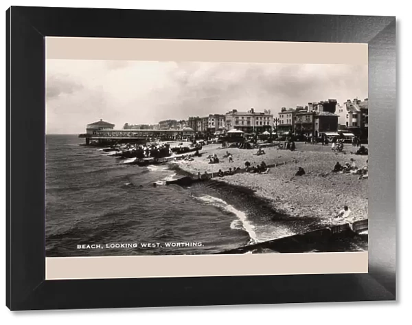 Beach, looking west, Worthing, Sussex, 1935