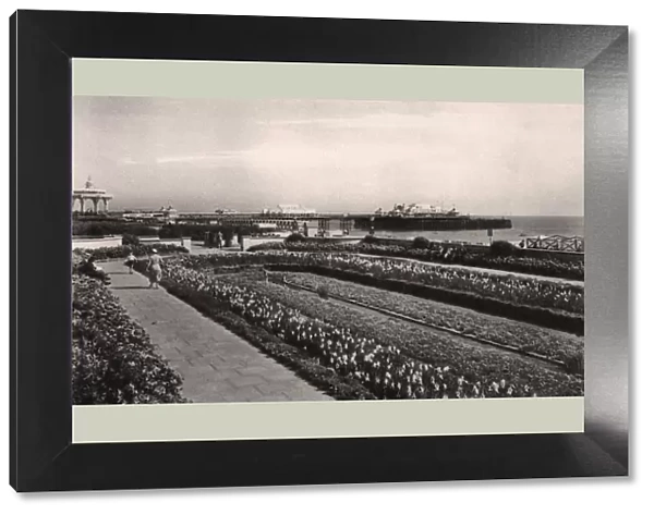 Floral gardens and the West Pier, Brighton, Sussex, 1938