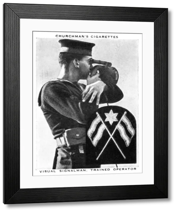 Framed Print : Visual Signalman, Trained Operator, 1937. Artist: WA & AC Churchman Framed Print : Visual Signalman, Trained Operator, 1937. Artist: WA & AC Churchman
