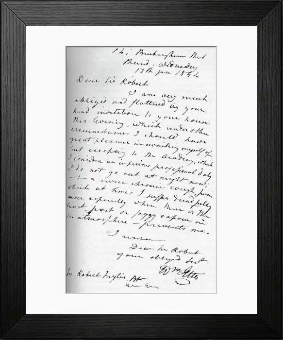 Framed Print : A letter from William Etty, 17 January 1844 (1904). Artist: William Etty Framed Print : A letter from William Etty, 17 January 1844 (1904). Artist: William Etty