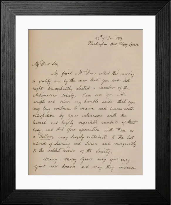 Framed Print : A letter from John Flaxman, 24 December 1819 (1904). Artist: John Flaxman Framed Print : A letter from John Flaxman, 24 December 1819 (1904). Artist: John Flaxman